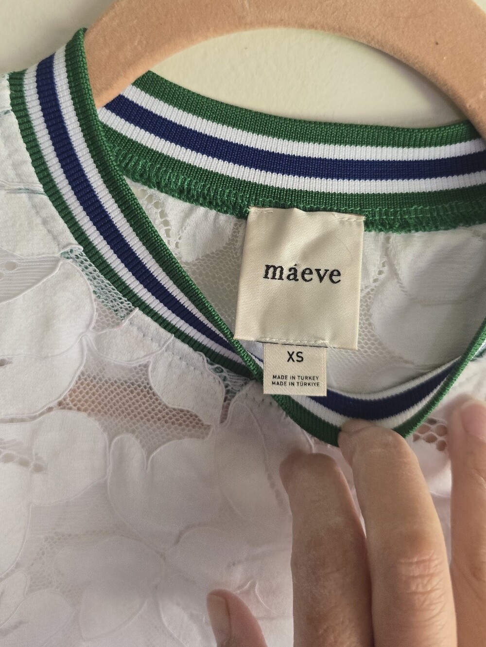 Maeve, Short-Sleeve Lace Pullover Top, White/Green/Blue, Size XS, MSRP $98 - Picture 8 of 8